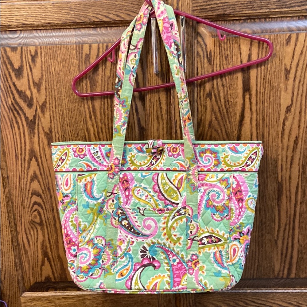 Vera Bradley Quilted Cotton Paisley Tote Bag with Leather Straps